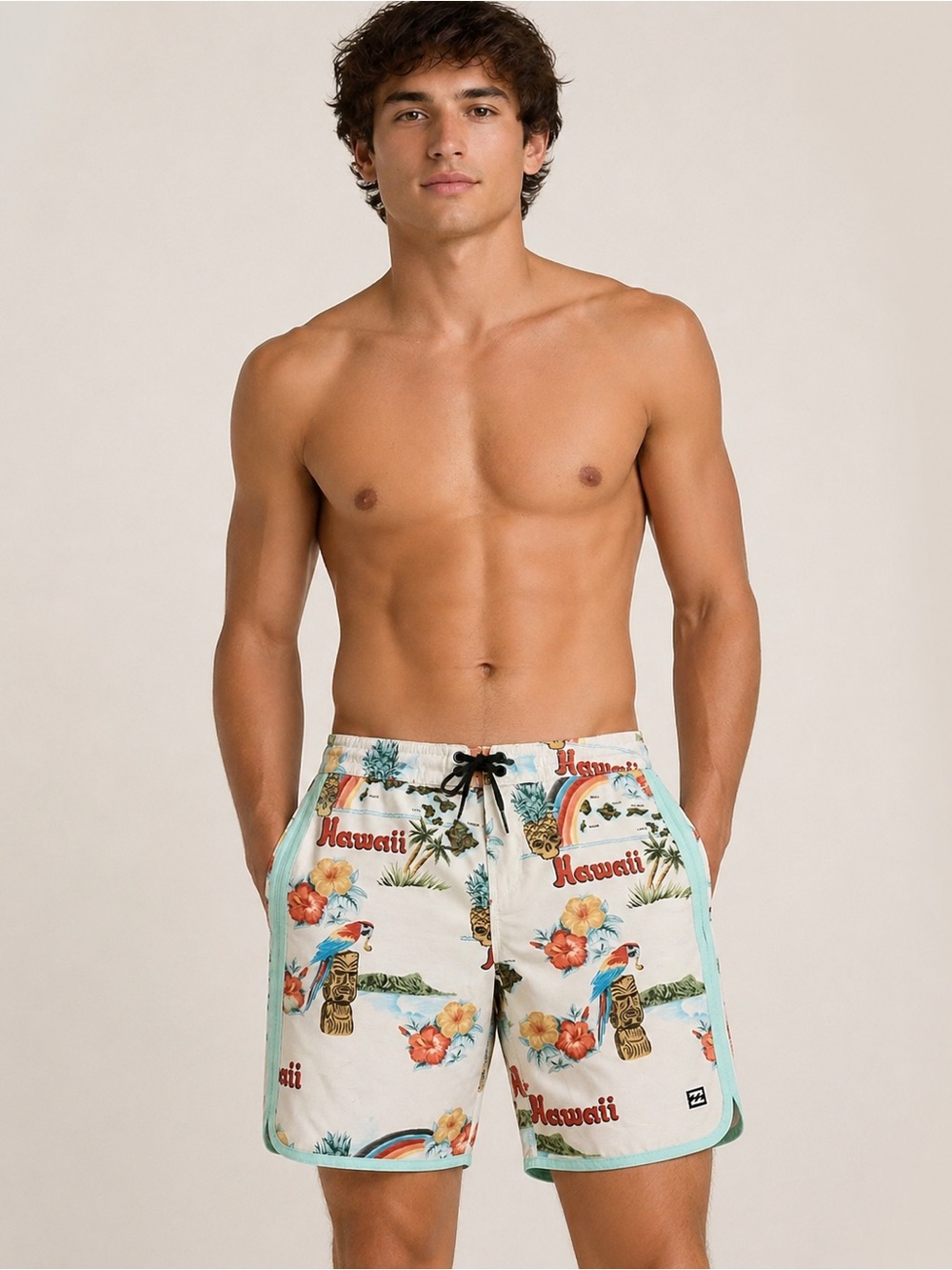 Billabong Recycler 73 Lo Tide Hawaii Tiki Print Board Shorts Size 28
